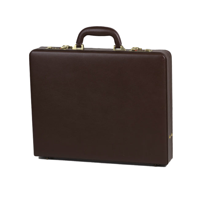 Quindici Leather Slim Attache Case Brown Global Luggage