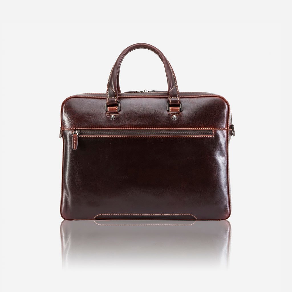 Oxford Slim Zip Top Briefcase - Tobacco