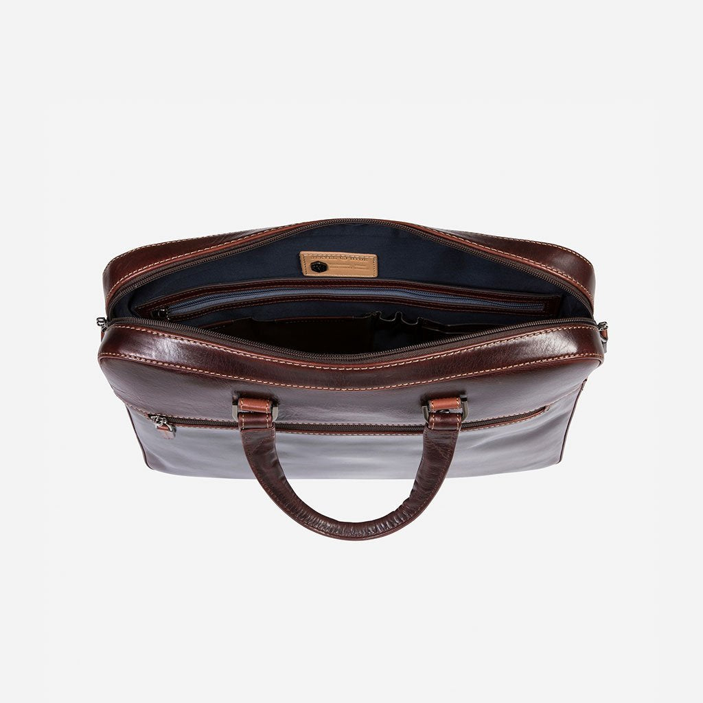 Oxford Slim Zip Top Briefcase - Tobacco