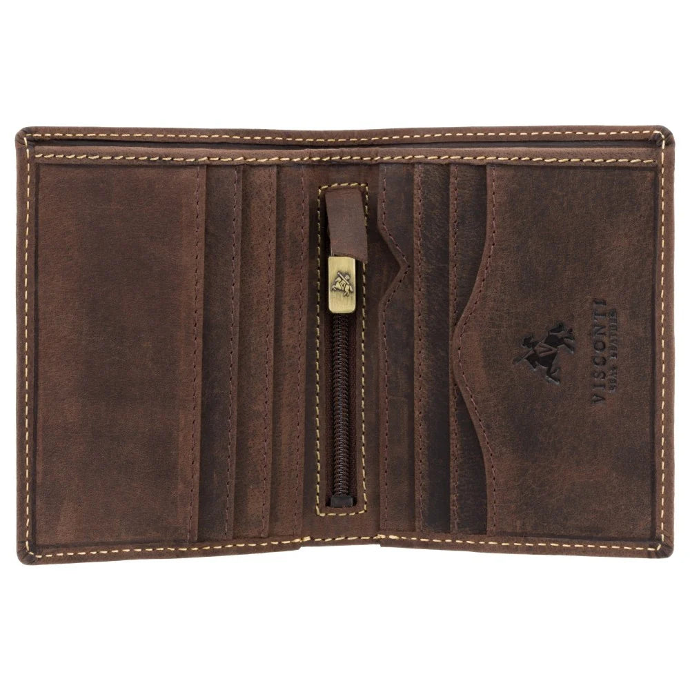 Arrow - Slim Card Wallet With Zip - Oil Brown