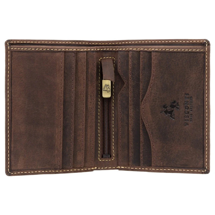 Arrow - Slim Card Wallet With Zip - Oil Brown