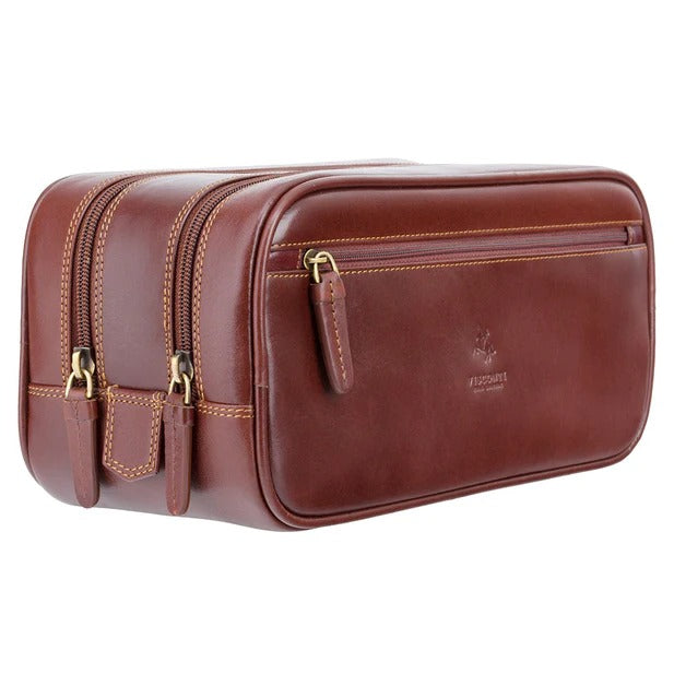 Visconti Naples Wash Bag/Dopp Bag - Brown